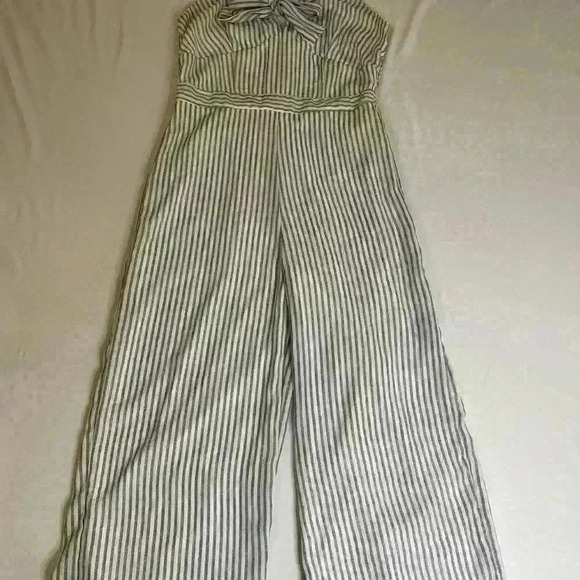 Japna Knot Front  Cut-out Blue and White Jumpsuit Wide Leg Hand Made size Medium - Picture 2 of 8